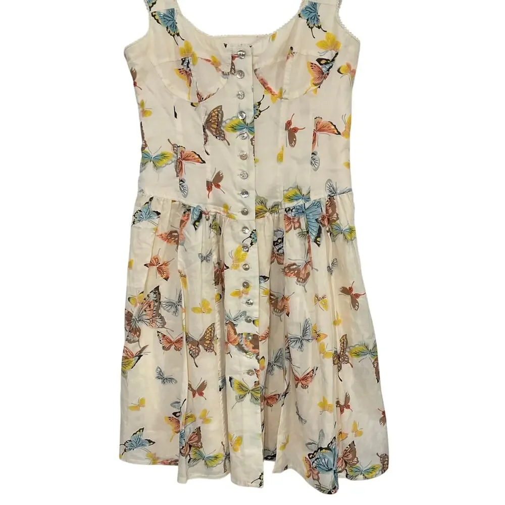 VTG Y2K Nanette Lepore Butterfly Cotton Fit & Flare Dress Sz 8 Medium Sleeveless - Picture 3 of 8